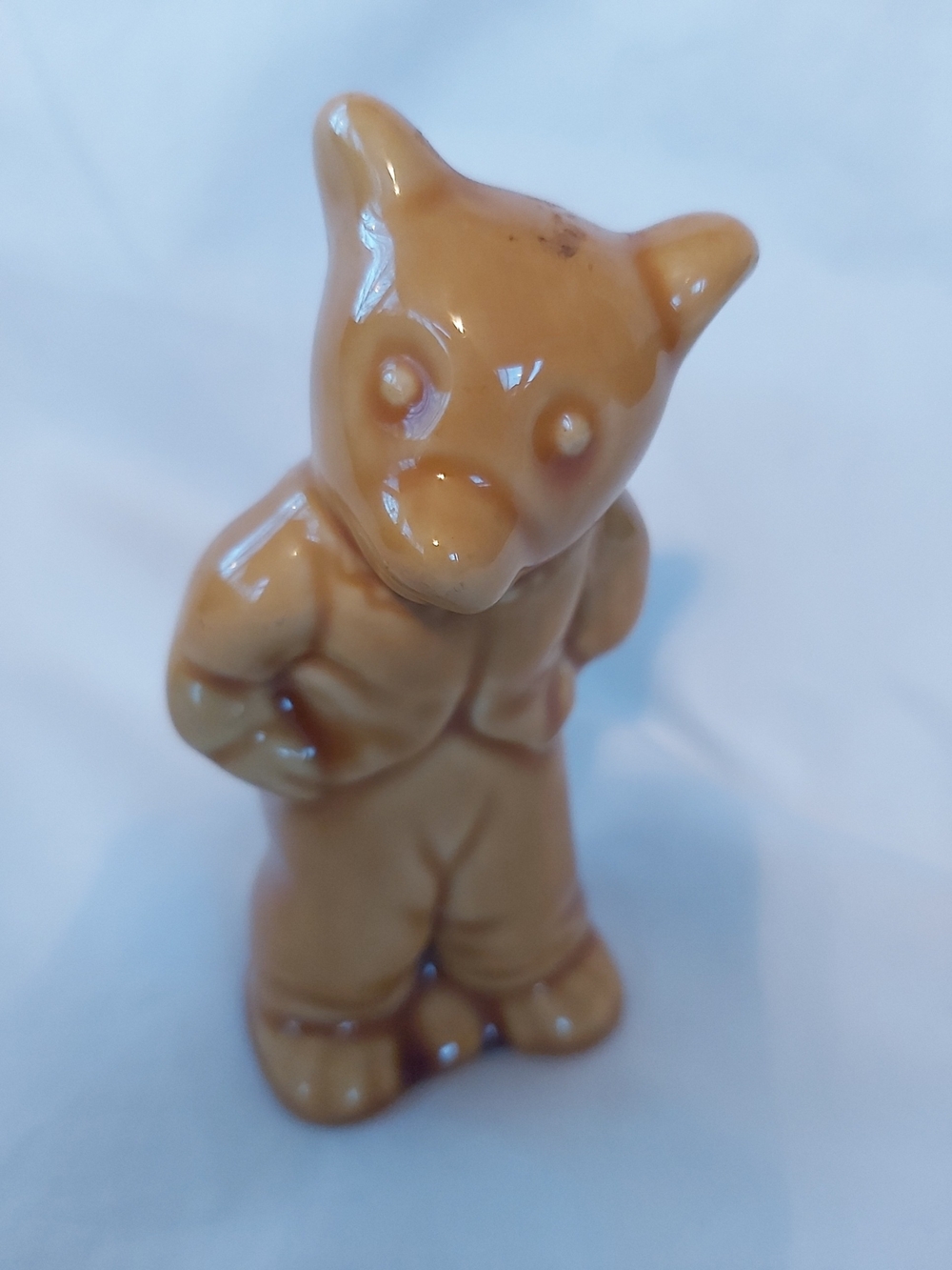 Vintage Anthropomorphic Teddy Bear Figurine Tan Glazed Ceramic Suit Baby Gift